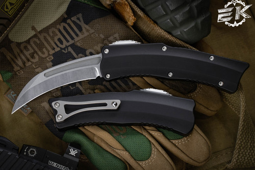 Heretic Knives "Roc" Black Aluminum OTF Automatic 4" Stonewash H060-2A 