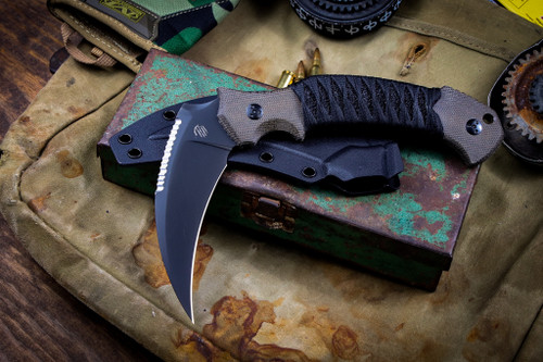 Bastinelli Knives "Grumpy" OD Green Micarta/Custom Tsuka Wrap Scythe 4" Black Serrated Spine