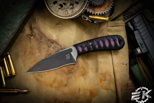 Bastinelli Knives "Sin" Purple Rayskin Tsuka Wrap Menuki 3.5" Dark Stonewash 