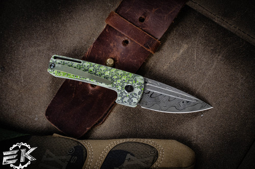 D Rocket Design Custom Alien Harlock Automatic Knife Green/White 2.0" Damascus Drop Point -California Legal