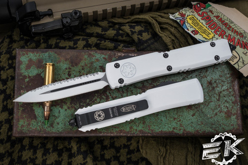 Microtech Ultratech Storm Trooper Deep Engraved OTF Automatic Knife 3.4" Dagger White Serrated 122-3STD