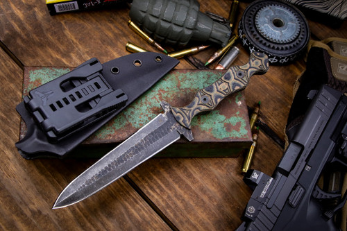  Stroup Knives Dagger Fixed Blade Knife Camo G10 5.0" 1095 Dark Stonewash