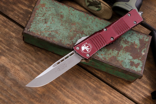 Microtech Combat Troodon Distressed Merlot OTF Automatic Knife 3.8" Drop-Point Stonewash 143-10DMR