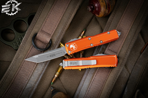  Microtech UTX-85 Distressed Orange OTF 3" Tanto Stonewash 233-10-DOR