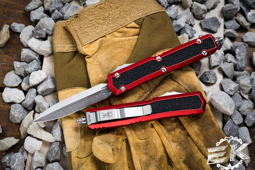 Microtech Makora OTF Automatic Knife Red (Nickel Boron Internals) 3.25" Stonewash Dagger 206-10RDS