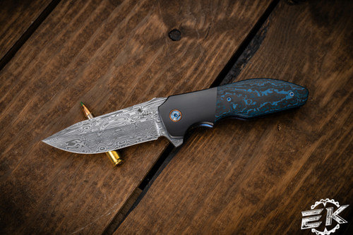 Kirby Lambert "Raine" Blue Fat Carbon Scales, Zirc Bolsters, 3.5" Damasteel