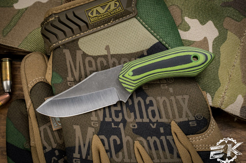 Boatright Bladeworks Custom Esker Fixed Blade Knife Toxic Green/Black G10 2.4" Harpoon Acidwash/Satin