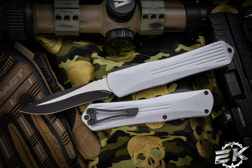 Heretic Knives Manticore X Gray OTF Automatic Knife 3.75" Recurve Two Tone Black H033-10A-GRAY 