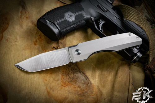 Vero Engineering Impulse Folding Knife Titanium Stonewash 3.65" M390 Tanto Belt Satin