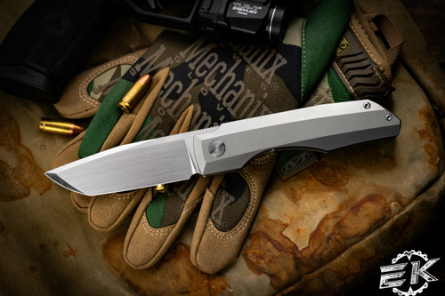 Vero Engineering Impulse Folding Knife Titanium Stonewash 3.65" M390 Tanto Hand Satin
