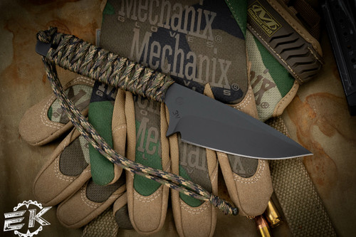 Mick Strider Knives Fixed Blade Camo Cord Wrapped 3.5" Tanto Black 