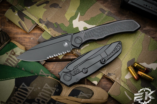 Microtech Anax Integral Folding Knife DLC Titanium/Carbon Fiber 3.75" Drop Point DLC Serrated 190C-2DLCTCFITI