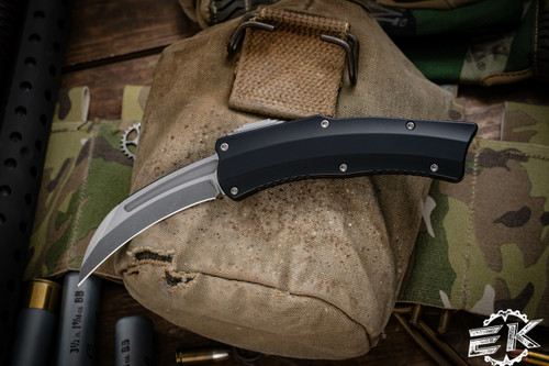 Heretic Knives "Roc" Black Aluminum OTF Knife 3" Stonewash H060-2A (Preowned)