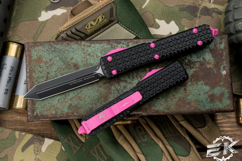  Microtech Tri-Grip Ultratech Spartan "EKnives EKclusive" Pink Accents OTF Knife 3.4" Black Spartan 223T-1PKEKS 