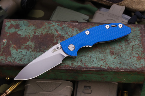 Rick Hinderer Knives XM-18 3.0" Slicer Non-Flipper Knife Blue G10, Stonewash