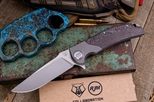 Shirogorov/RJ Martin Russian Overkill RQ36 Flipper Knife Lava Ash CarboTi Handles Titanium Bolsters 4" CPM-S110V Limited Edition