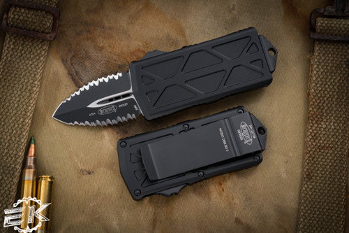 Microtech Exocet Money Clip OTF Knife Cali-Legal 1.9" Dagger Double Full Serrated Black  157-D3T