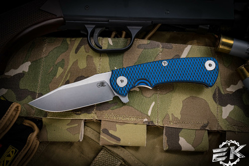 Rick Hinderer Knives Project X Flipper Knife Blue/Black G10 3.65" Stonewash 