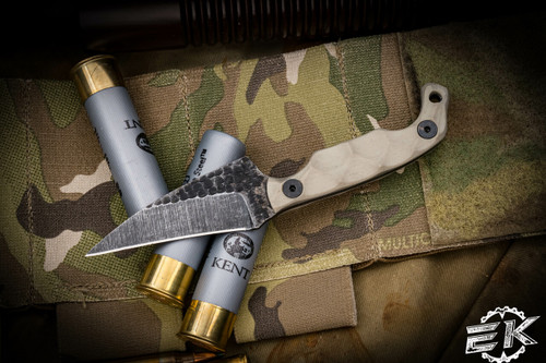 Stroup Knives MINI MOD 2 Fixed Blade Knife Tan G10: 3" Acid Wash Pikal Reverse Edge | Eknives