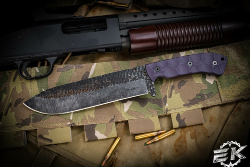 Stroup Knives BK1 Fixed Blade Knife Purple G10: 7.75" Acid Wash Drop Point | EKnives