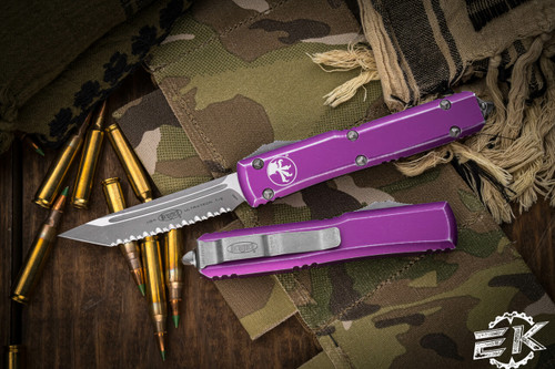 Microtech Ultratech OTF Automatic Knife Distressed Violet 3.4" Tanto Serrated 123-12DVI
