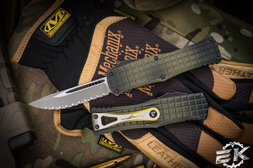 Microtech Hera FRAG Grenade Green OTF Knife 3" Drop Point Stonewash Apocalyptic Serrated 703-12APFRGS 