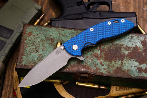 Rick Hinderer Knives XM-18 3.5" Skinny Slicer Blue Black G10, Working Finish 