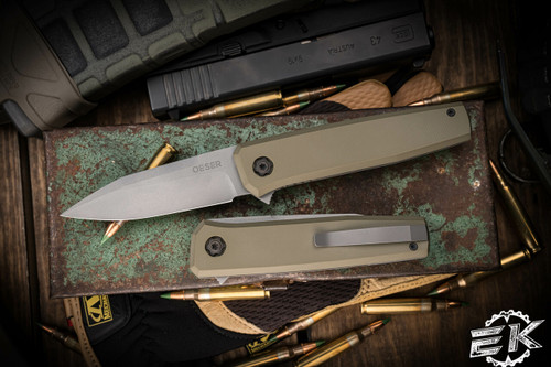 Jared Oeser Knives Neo Flipper OD Green G10 3.5" Blasted