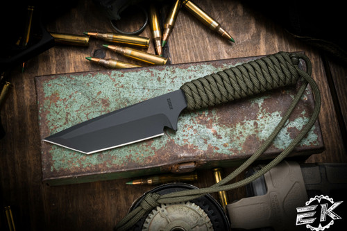 Mick Strider Knives Fixed Blade OD Green Wrapped 3.75" Black Tanto