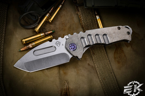 Medford Praetorian Genesis "T" Folding Knife Tumbled Titanium, Violet HW/Clip 3.3" Tanto Tumbled