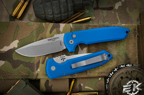 ProTech Rockeye Automatic Folding Knife Blue 3.4" S35VN Stonewash  LG301-BLUE