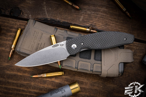 Three Rivers Manufacturing ATOM Folding Knife Carbon Fiber 3.5" Drop Point Stonewash