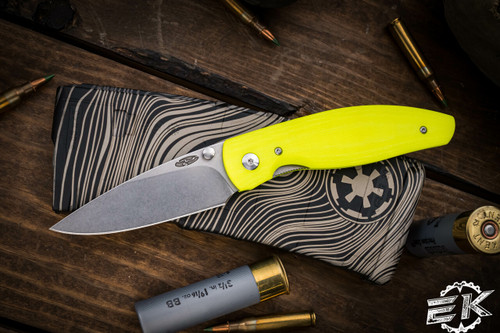 Three Rivers Manufacturing ATOM Folding Knife Safety Yellow 3D Textured G10 3.5" Drop Point Stonewash