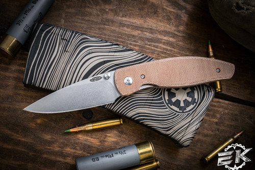 Three Rivers Manufacturing ATOM Folding Knife Natural Flat Micarta 3.5" Drop Point Stonewash