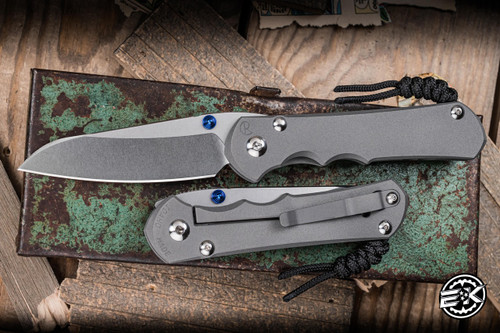 Chris Reeve Knives Large Inkosi Folding Knife Sandblasted Titanium, Blue Accents 3.6" MagnaCut Insingo Stonewash LIN-1022