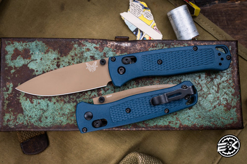 Benchmade Bugout AXIS Folding Knife Crater Blue Textured Grivory 3.24" S30V Drop Point Flat Dark Earth  535FE-05