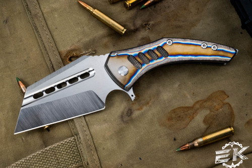 Sergey Rogovets Custom "Spectre" Flamed Titanium, Zirc Backspacer, 3.9" Blade Sergey Rogovets Custom "Spectre" Flamed Titanium, Zirc Backspacer, 3.9" Blade