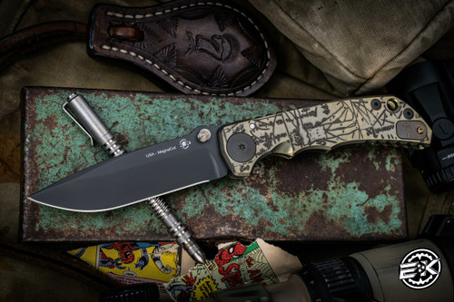 Spartan Blades SHF Harsey Folder Knife DIVINCI Engraved Titanium 4" MagnaCut DLC