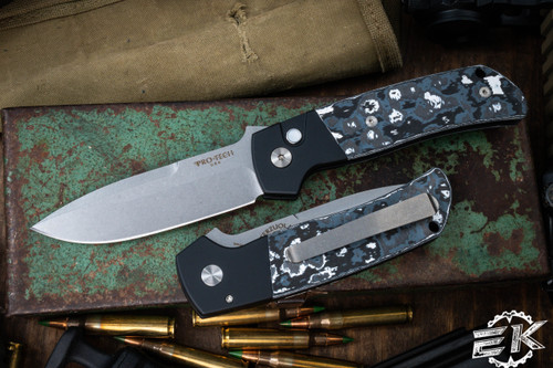 ProTech Terzuola ATCF Automatic Knife White Storm FatCarbon Inlay 3.5" Magnacut Stonewash BT2731-WS 