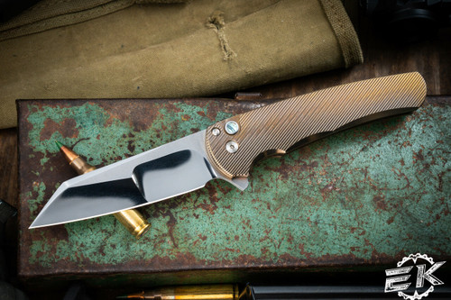 ProTech Malibu Custom Titanium Knife Bronze 3.25" Mirror Polish Reverse Tanto 2023.007