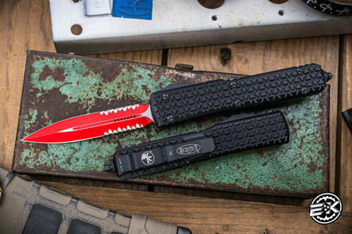 Microtech Ultratech "Sith Lord" OTF Automatic Knife 3.4" Dagger Red Part Serrated 122-2SL