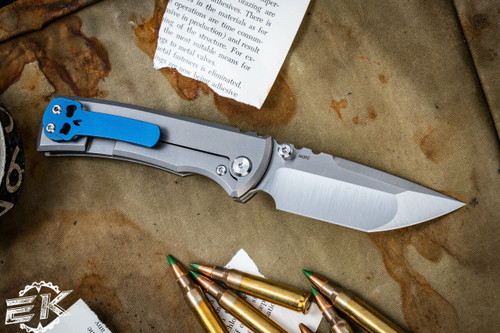 Chaves Knives Ultramar Redencion Street Titanium Folding Knife, Dark Blue Skull Clip/Backspacer 3.25" Tanto