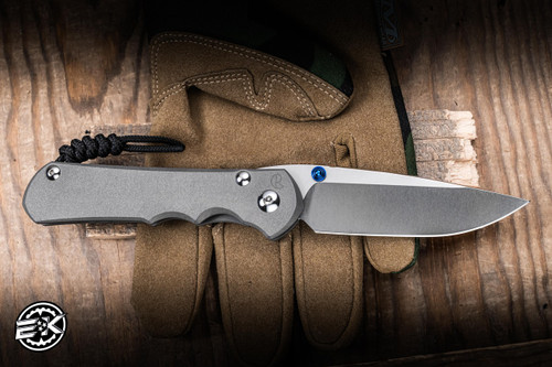 Left Hand-Chris Reeve Knives Large Inkosi Folding Knife Sandblasted Titanium, Blue Accents 3.6" MagnaCut Drop Point LIN-1001