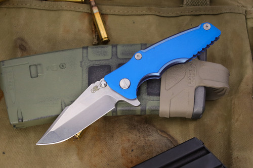 Rick Hinderer Knives EKlipse Flipper Blue G10 3" Harpoon Stonewash