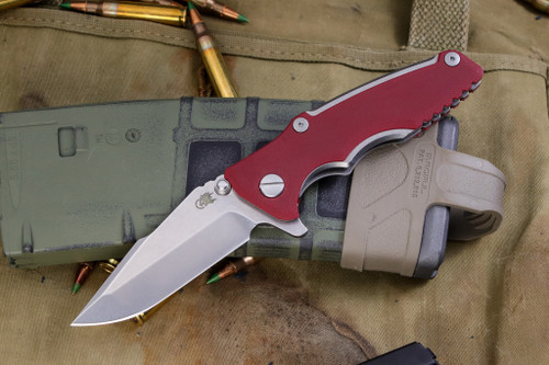  Rick Hinderer Knives EKlipse Flipper Red G10 3" Harpoon Stonewash