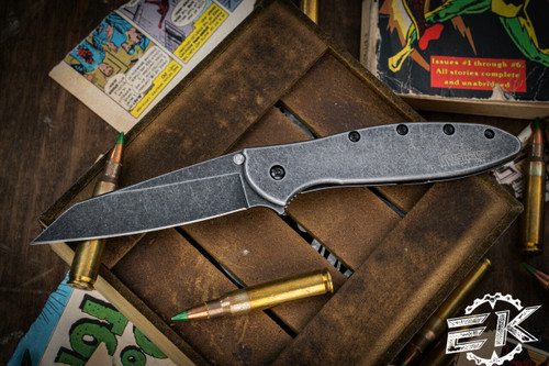 Kershaw Random Leek Assisted Flipper Knife Steel 3" 14C28N Reverse Tanto BlackWash 1660RBW
