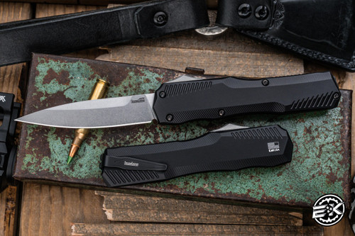 Kershaw LiveWire OTF Automatic Knife Black Aluminum 3.3" MagnaCut Spear Point Stonewash 9000