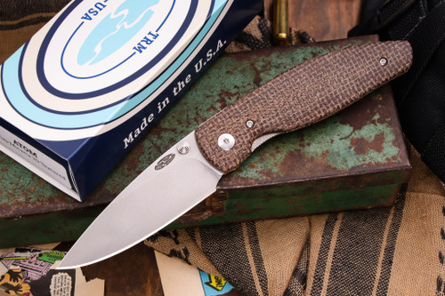 Three Rivers Manufacturing ATOM Folding Knife Diamond Texture Burlap Micarta 3.5" Drop Point Stonewash 