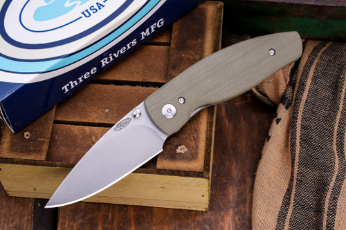 Three Rivers Manufacturing NEUTRON 2 Folding Knife OD Green G10 3" Stonewash