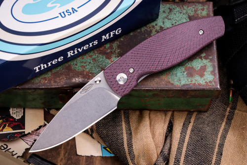 Three Rivers Manufacturing NEUTRON 2 Folding Knife Diamond Texture Merlot Micarta 3" Stonewash